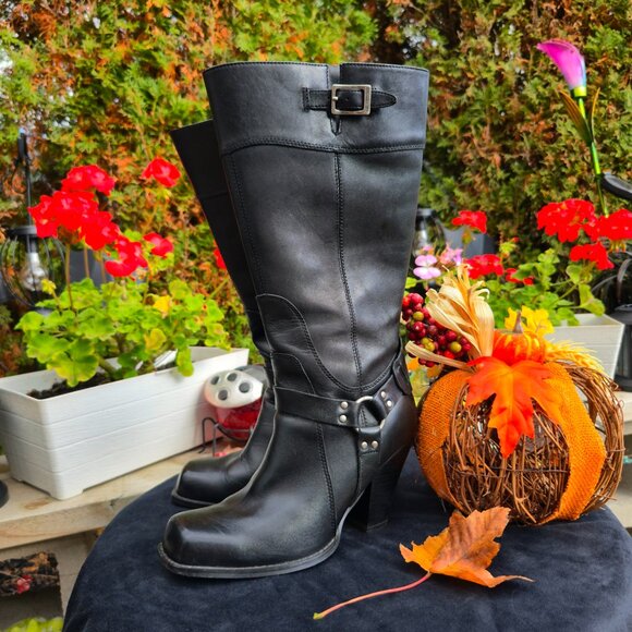 Women's Harley Davidson Tall Leather Boots Wide Leg with Zipper Closure Black - Picture 1 of 13